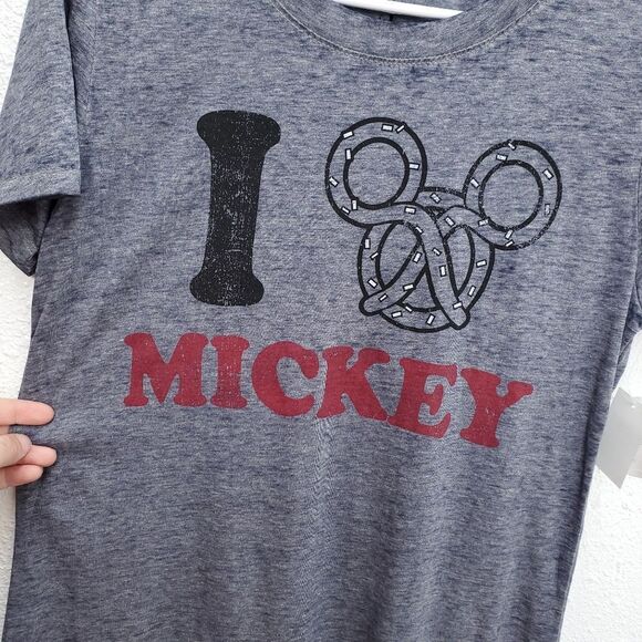 NWT Disney Store "I Love Mickey" Pretzel Graphic Burnout Tee Shirt - Picture 3 of 5